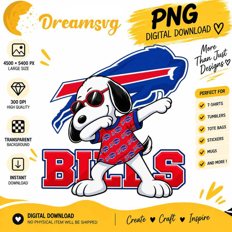 Snoopy Dabbing Buffalo Bills Sublimation Football Design PNG