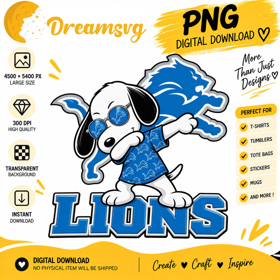 Snoopy Dabbing Detroit Lions Football Fan PNG
