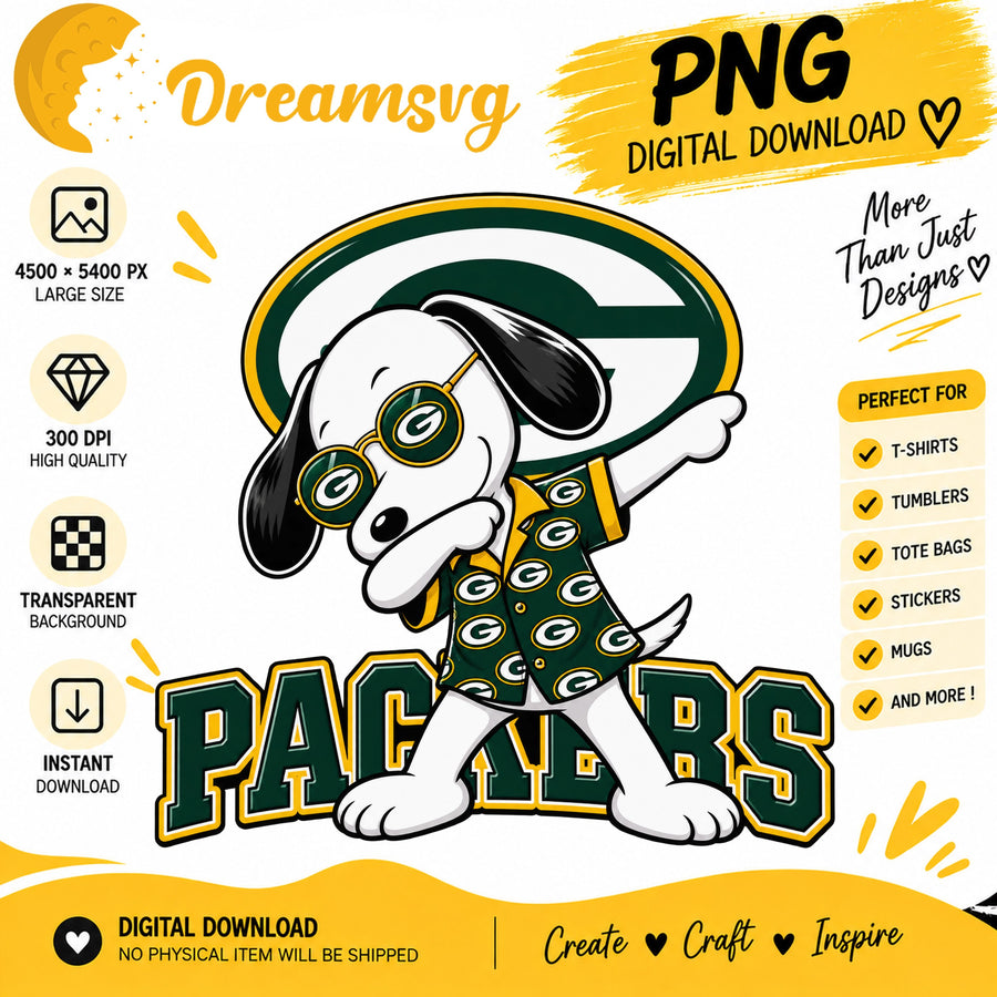 Snoopy Dabbing Green Bay Packers Football Fan PNG