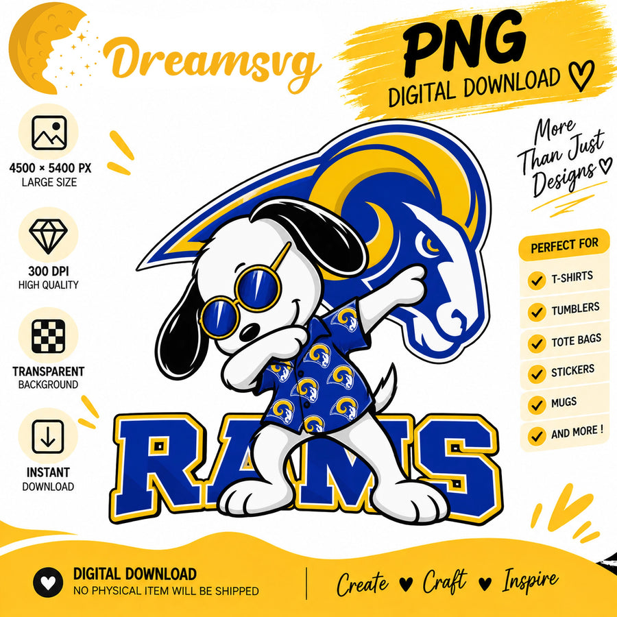 Snoopy Dabbing Los Angeles Rams Football Fan PNG