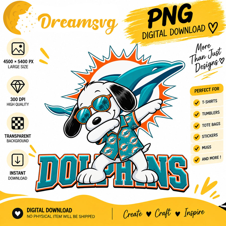 Snoopy Dabbing Miami Dolphins Football Sublimation PNG