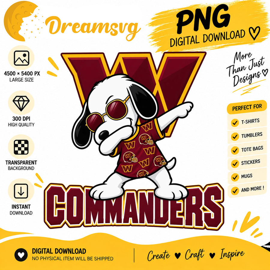 Snoopy Dabbing Washington Commanders Football Fan PNG