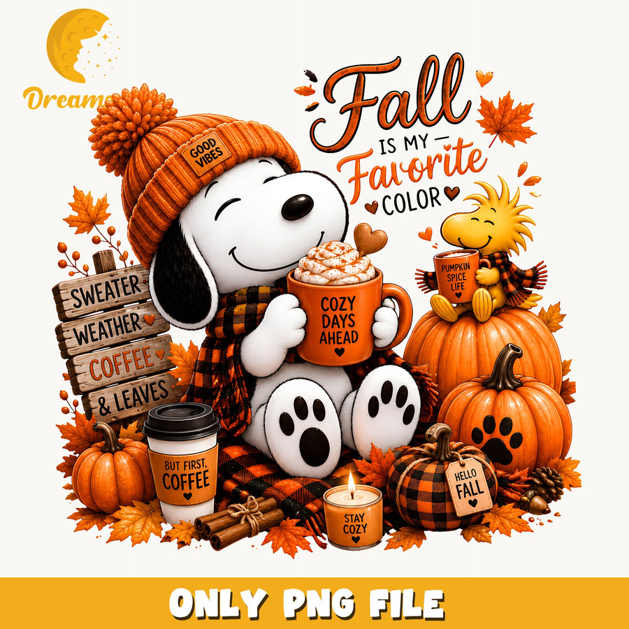Snoopy Fall Favorite Color Clipart, Cozy Coffee Pumpkin Spice, Autumn