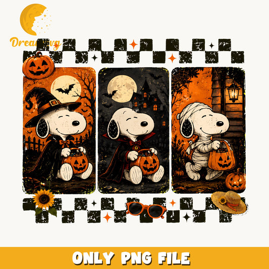 Snoopy Halloween Clipart, Witch Vampire Mummy Orange Pumpkin, v2 PNG