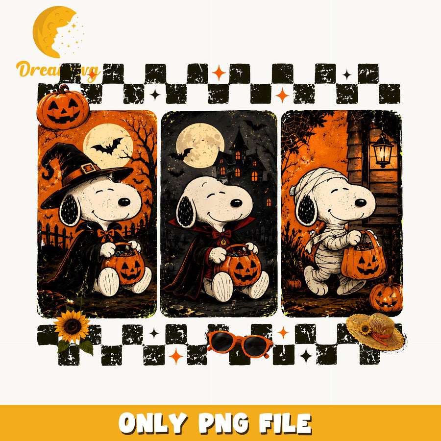 Snoopy Halloween Clipart, Witch Vampire Mummy Orange Pumpkin, v2 PNG