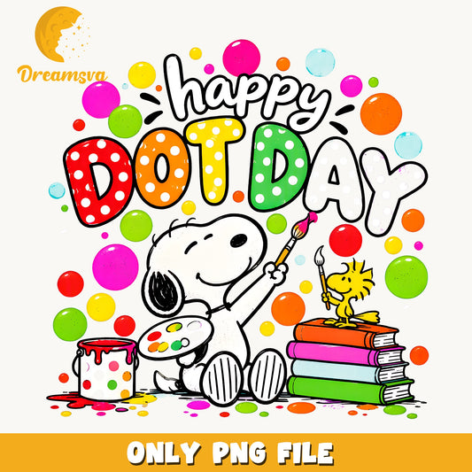Snoopy Happy Dot Day Clipart, Colorful Polka Dot Painting Scene