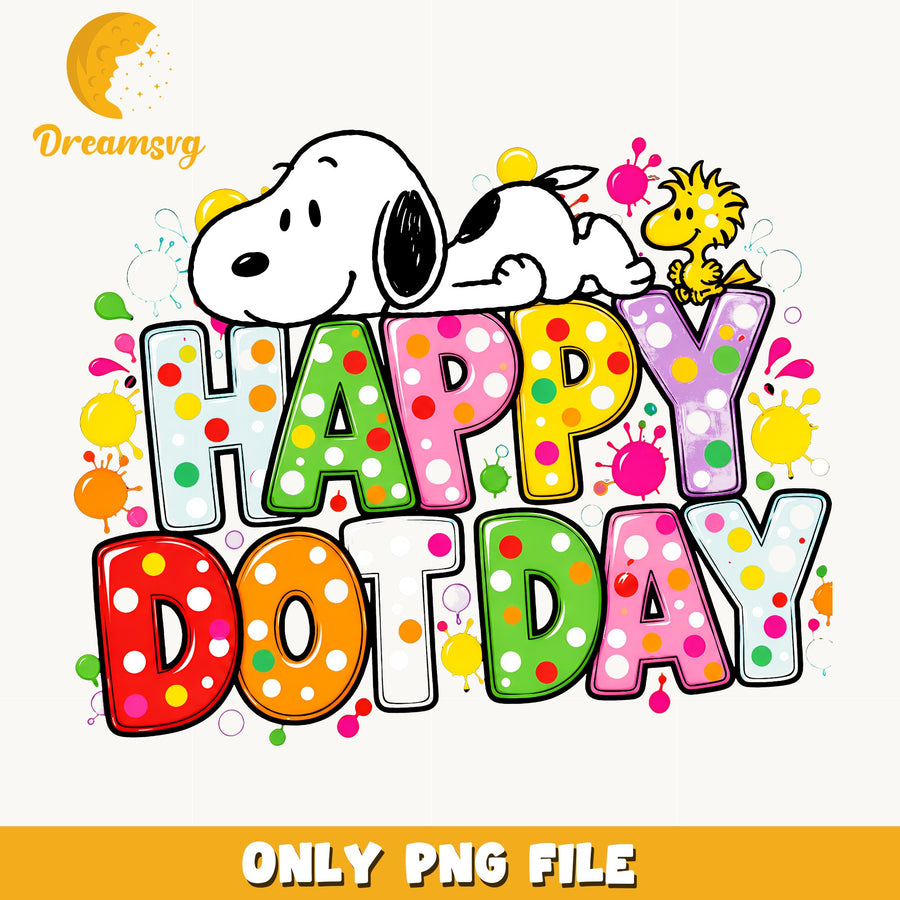 Snoopy Happy Dot Day Clipart, Colorful Polka Dot Party Scene, File PNG