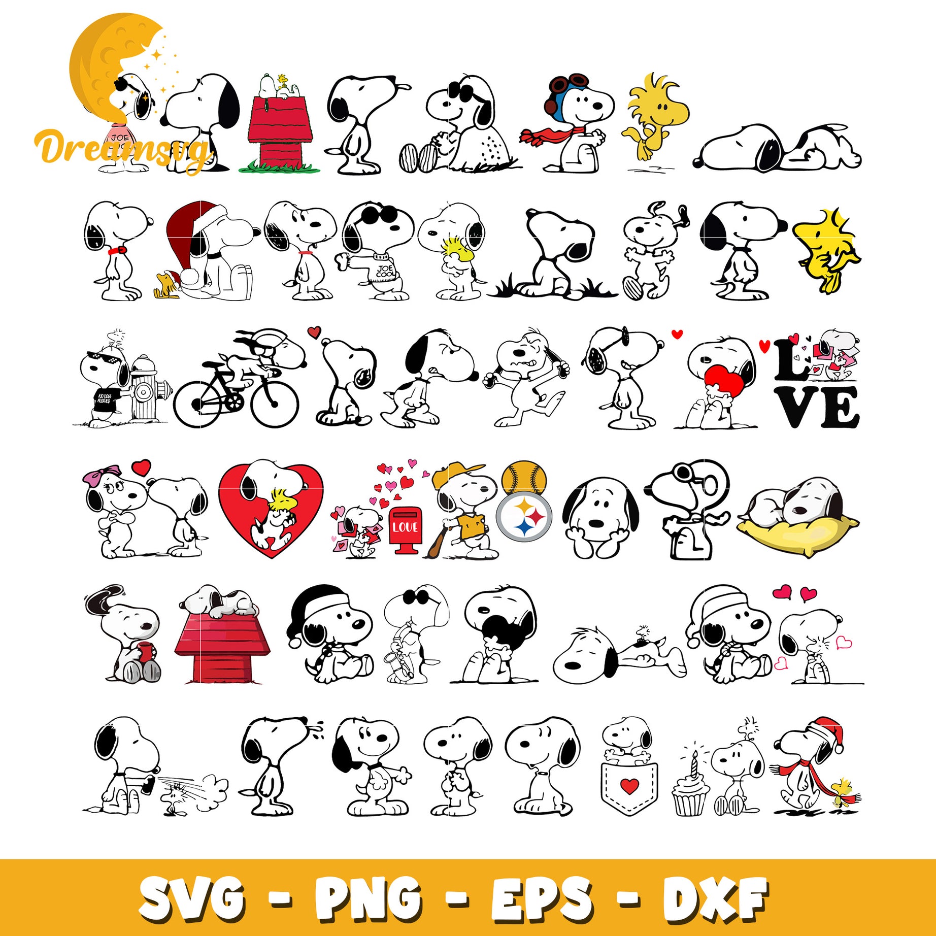 Snoopy dog characters bundle svg, snoopy pictures cute svg