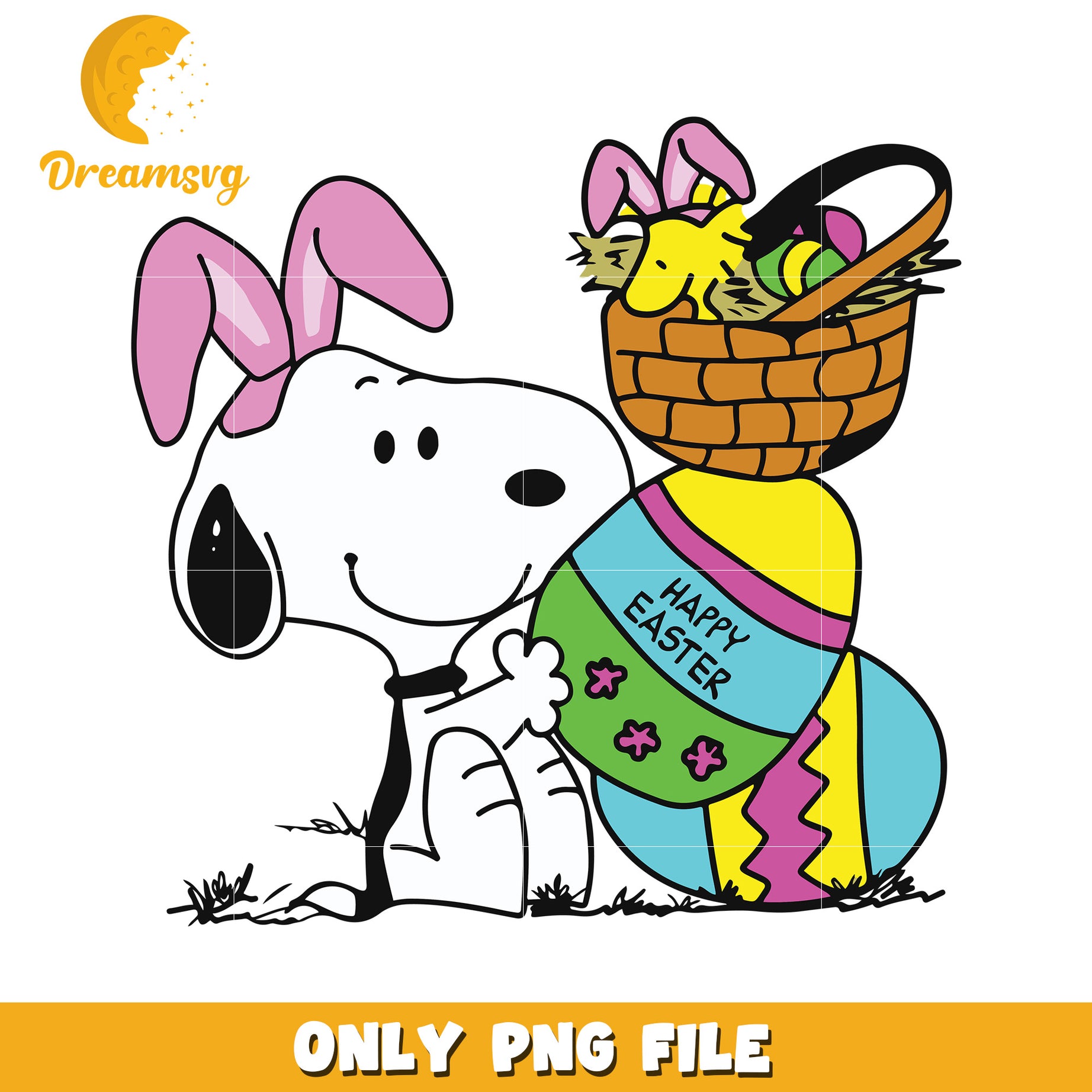 Snoopy dog bunny and easter eggs png, easter day png, snoopy png