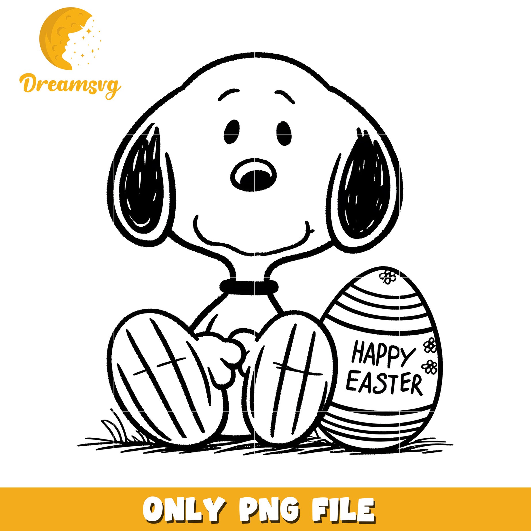 Snoopy happy easter outline png, easter eggs png, snoopy png