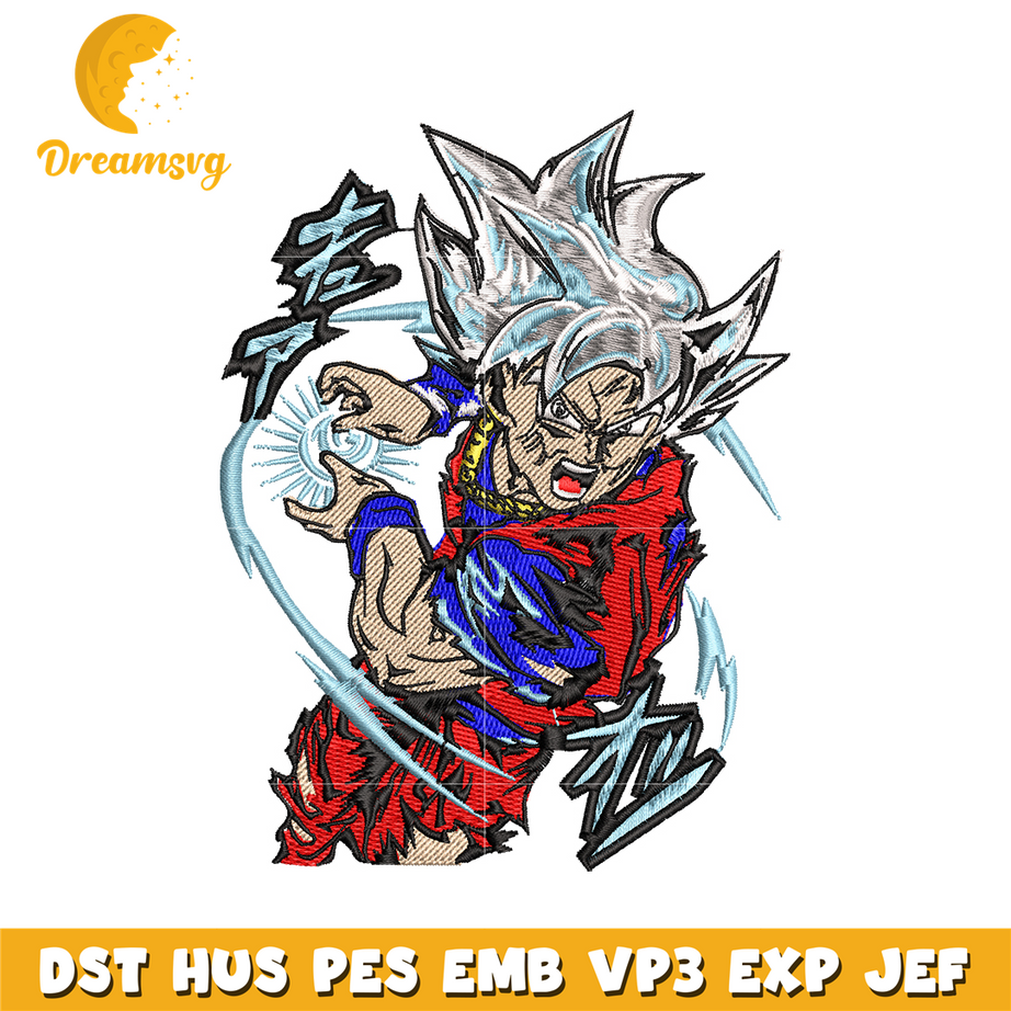 Songoku hair white embroidery design