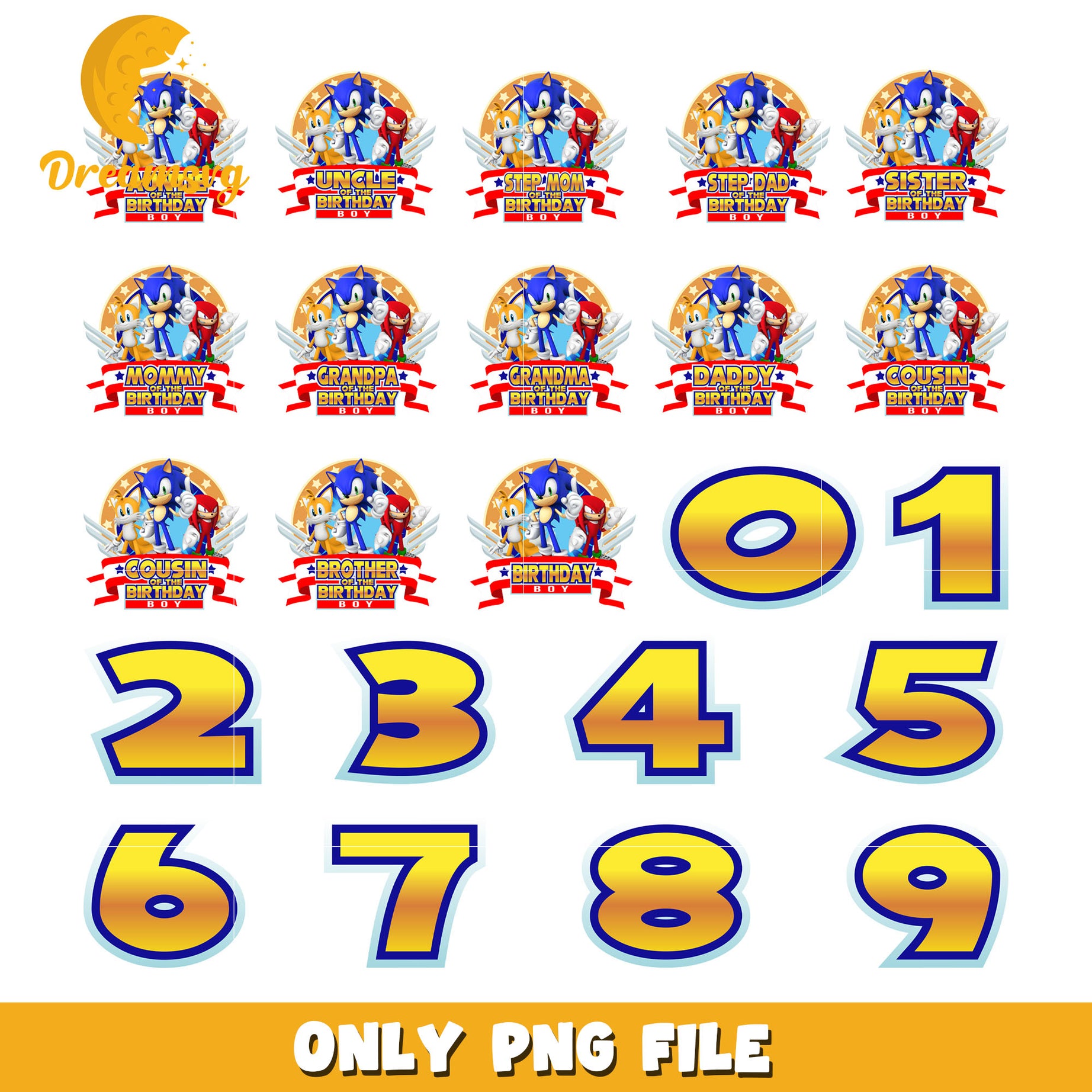 Sonic family birthday boy bundle png, Sonic the Hedgehog png