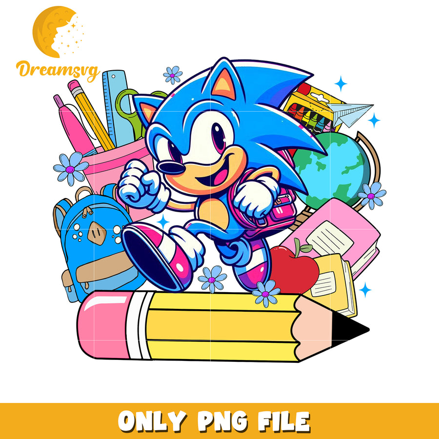 Sonic back to school png, cute sonic png, sonic character png