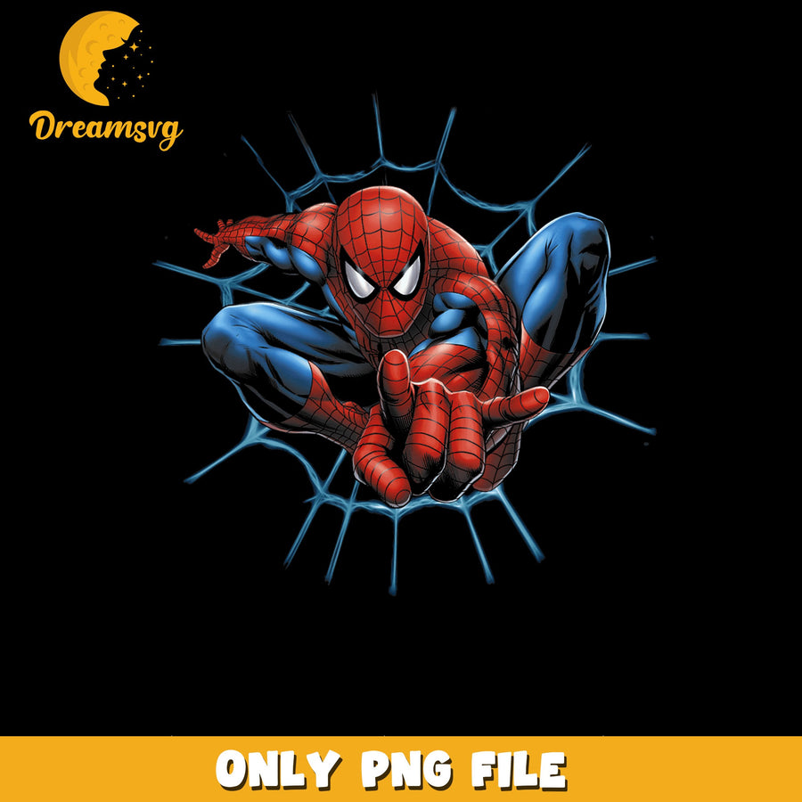 Spider-Man Leaping Through Web Blue Lightning PNG, Marvel, Comics PNG