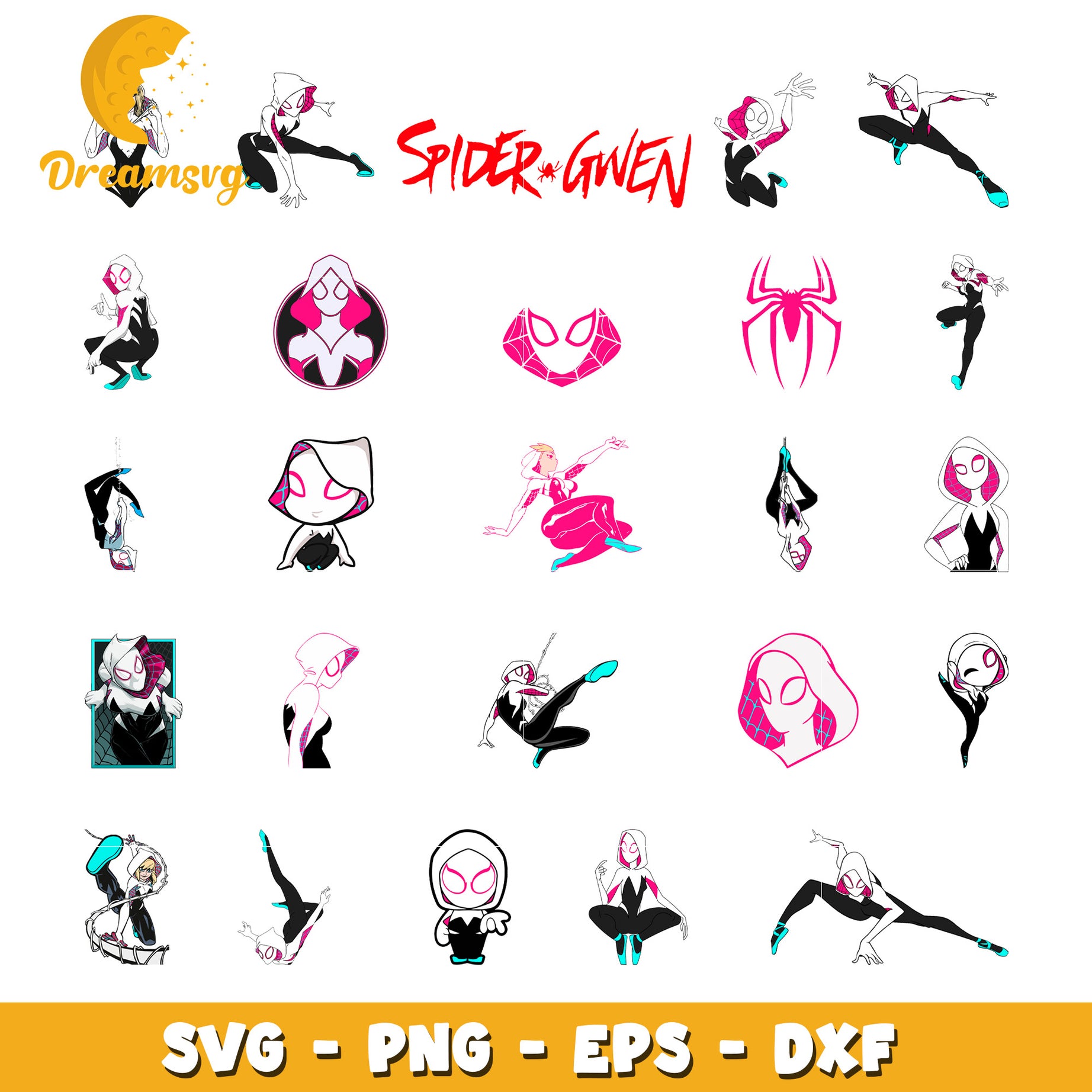 Spider Gwen characters bundle svg, gwen stacy spider verse svg