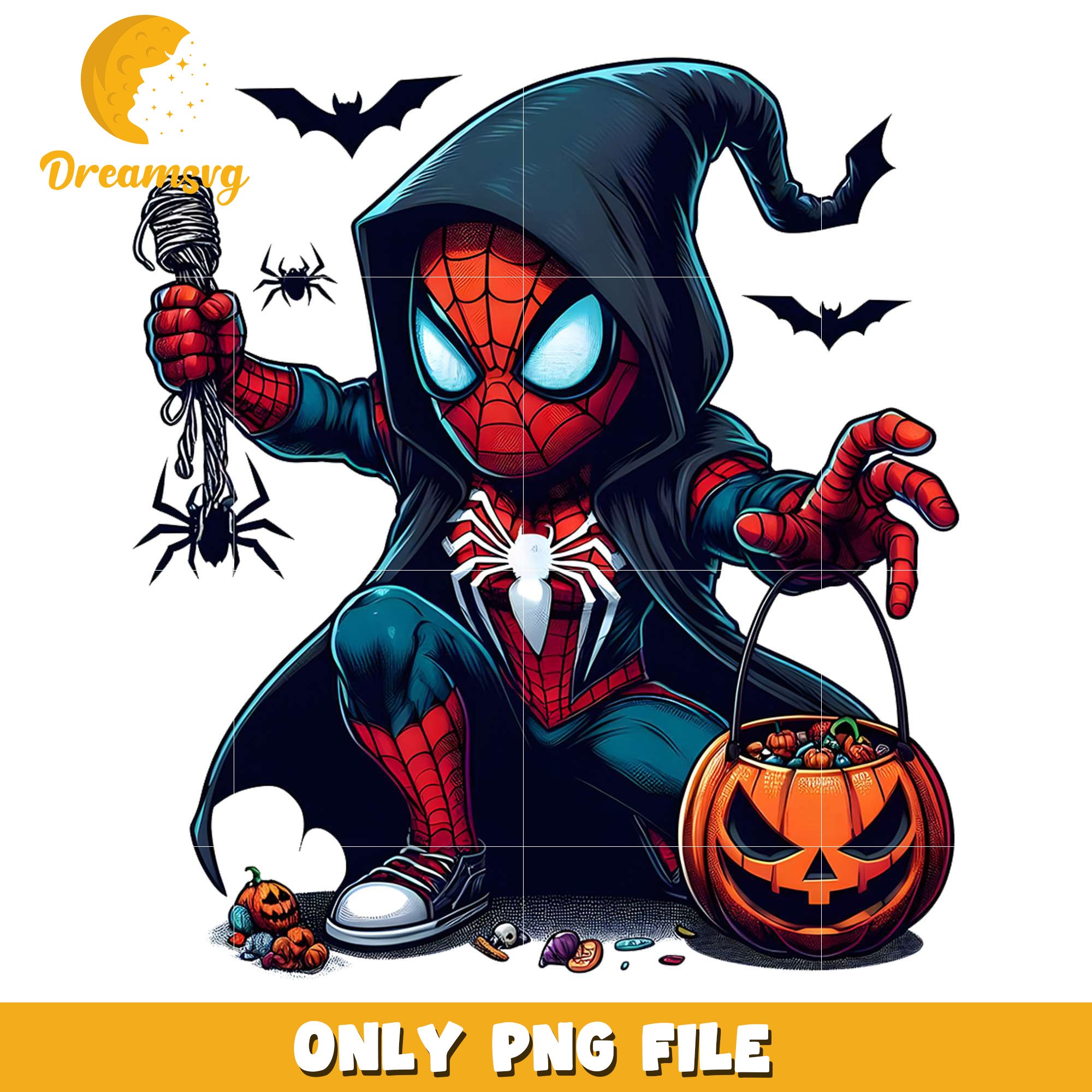 Spiderman chibi witch spooky png, halloween​​​​ decor png, halloween wallpaper​ png