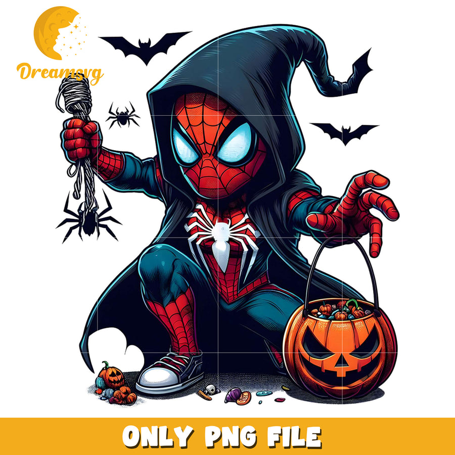 Spiderman chibi witch spooky png, halloween​​​​ decor png, halloween wallpaper​ png