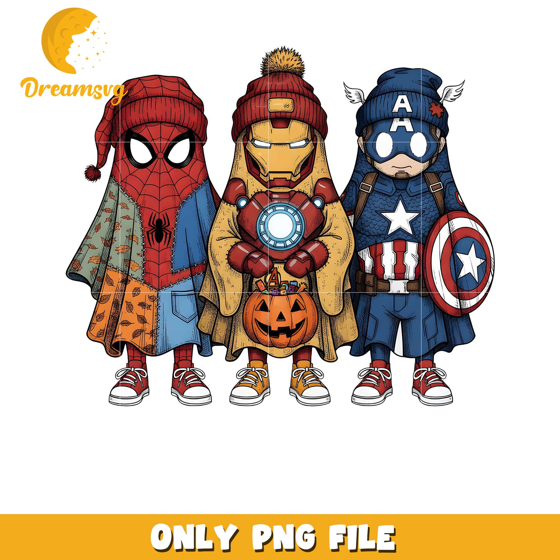 Spiderman ironman and cap png, spooky halloween​​​​ png, fall season png