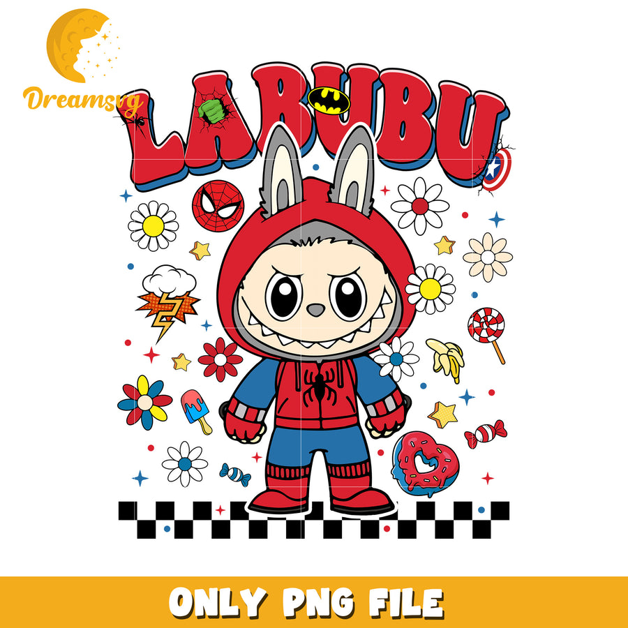 Spiderman labubu png, popmart labubu png, cute labubu png