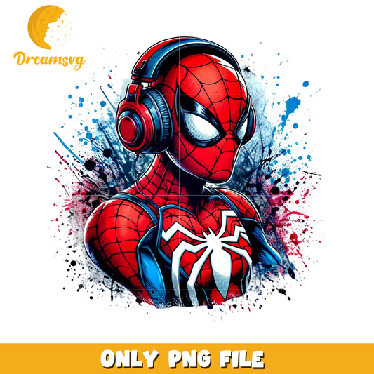 Spiderman wearing headphone png, spiderman movies png, marvel spiderman png