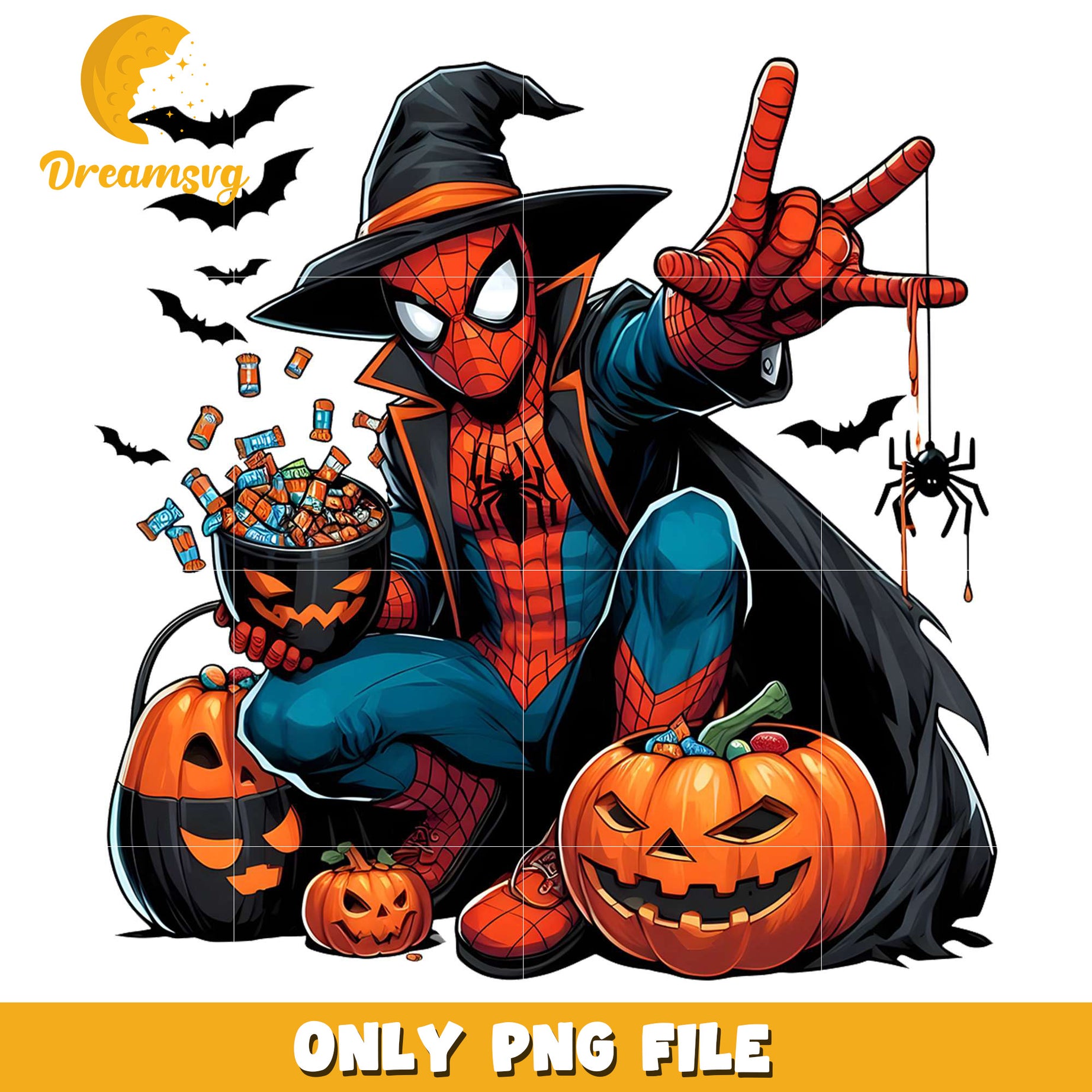 Spiderman witch spooky png, halloween​​​​ decor png, halloween wallpaper​ png