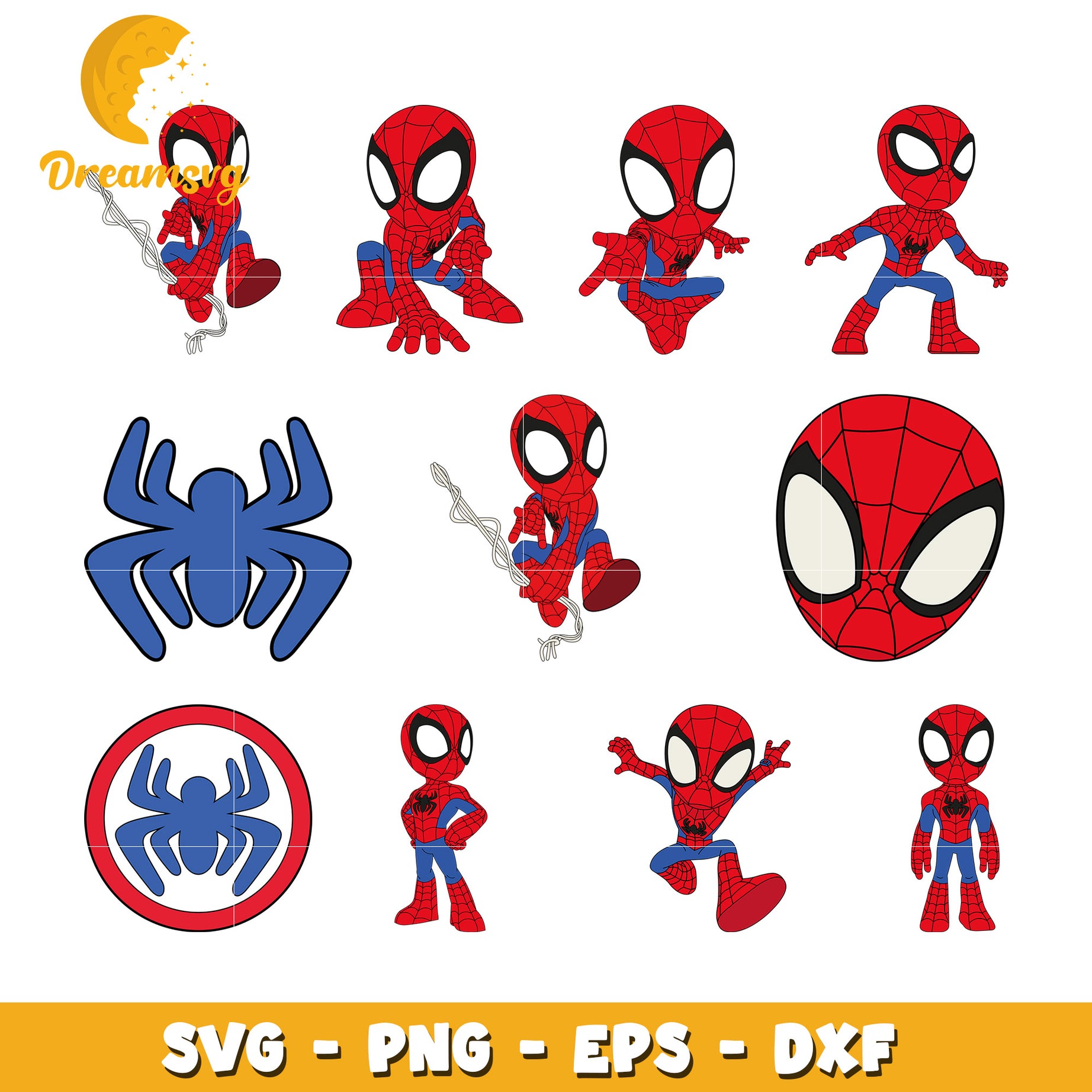 Spiderman chibi cute svg bundle, marvel legends spiderman svg