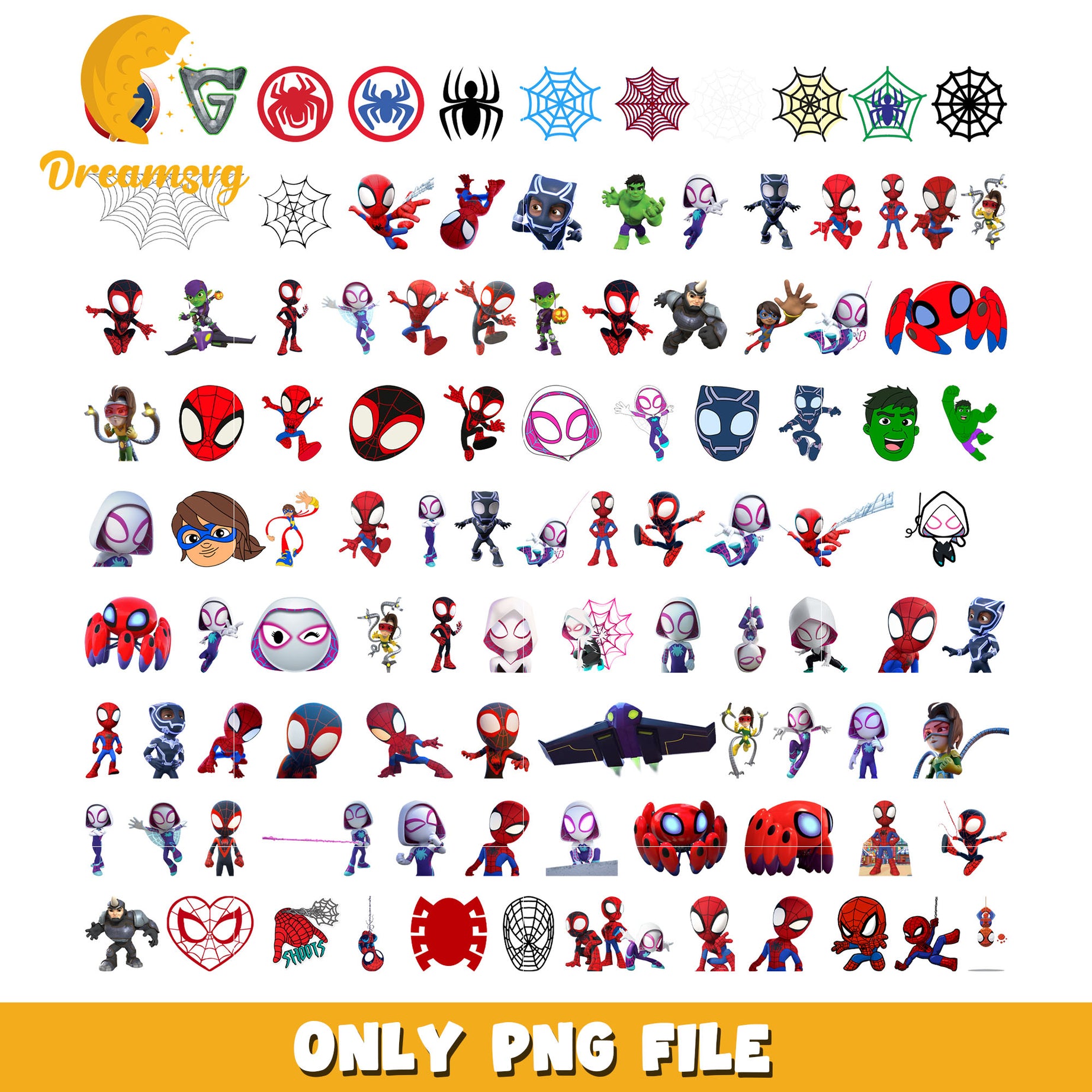 Spiderman and His Amazing Friends bundle png, Spiderman​ chibi png