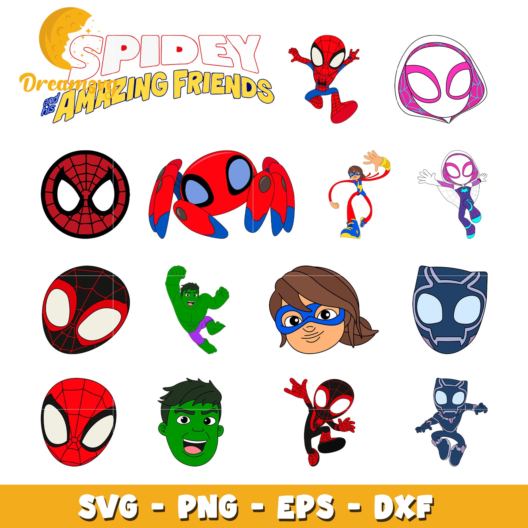 Spidey amazing friends face bundle svg, marvel spiderman svg