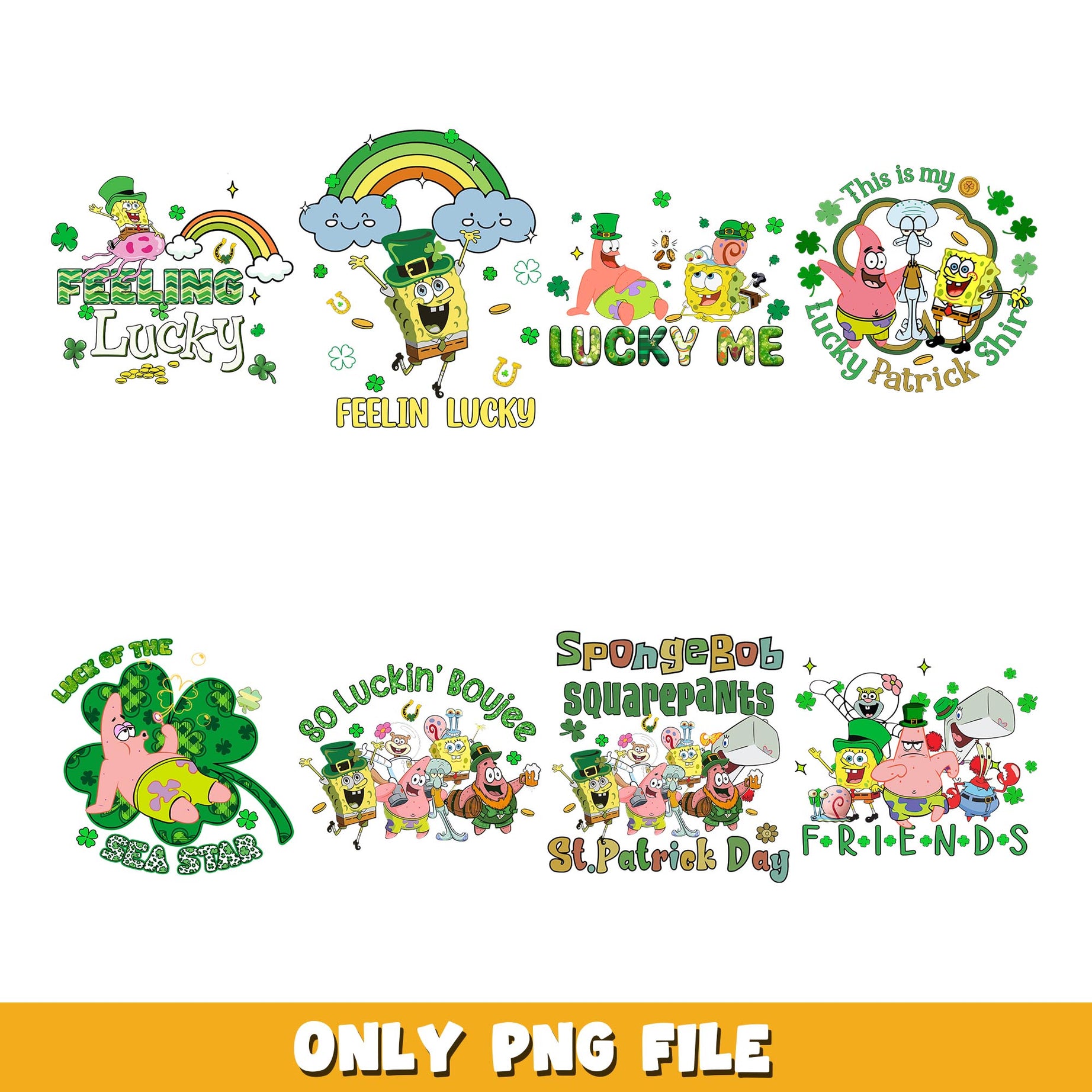 SpongeBob feeling lucky patrick's  png, SpongeBob bundle png, cartoon png  