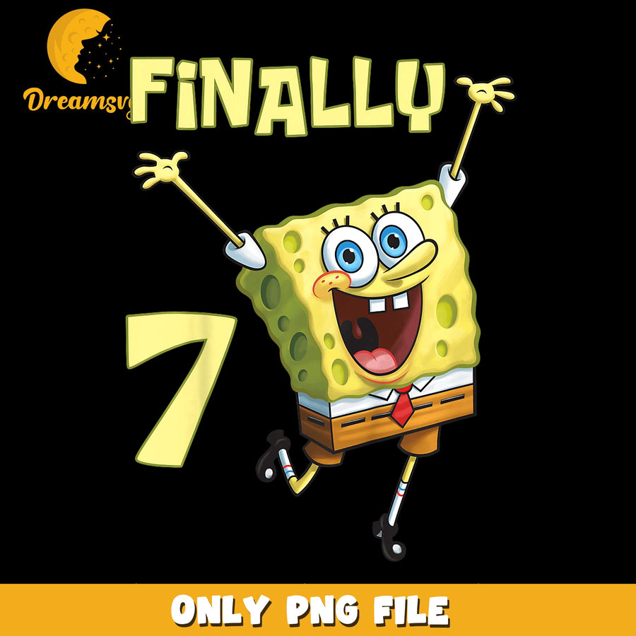 Spongebob Finally 7 Birthday PNG, Jumping Excited Seven, Kids PNG