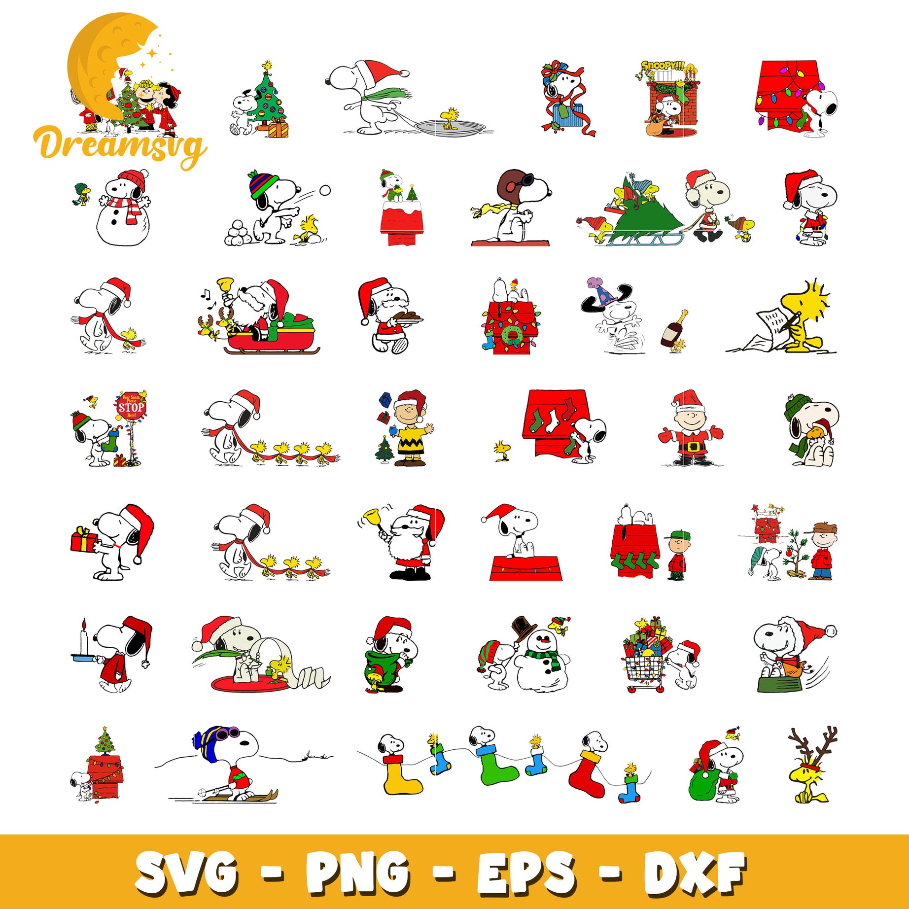 Snoopy santa hat christmas bundle svg, merry christmas snoopy​ svg