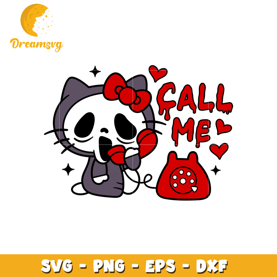 Spooky Hello Kitty Call Me SVG Cut File