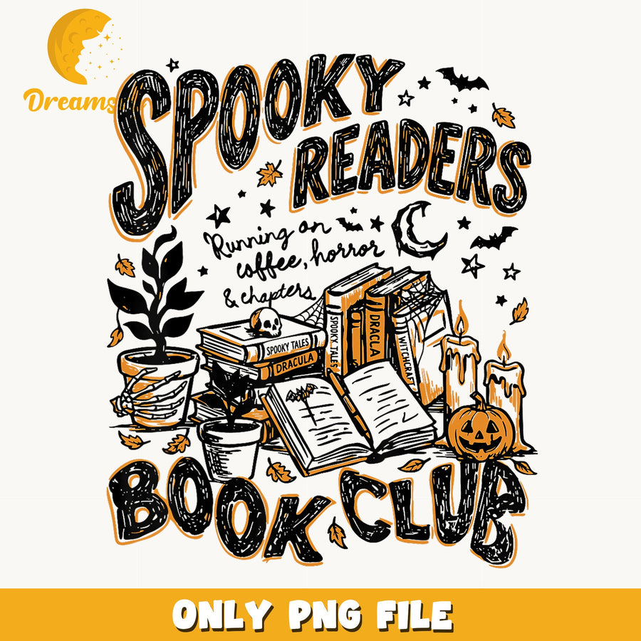 Spooky Book Club PNG, Horror Readers, Coffee Lovers PNG