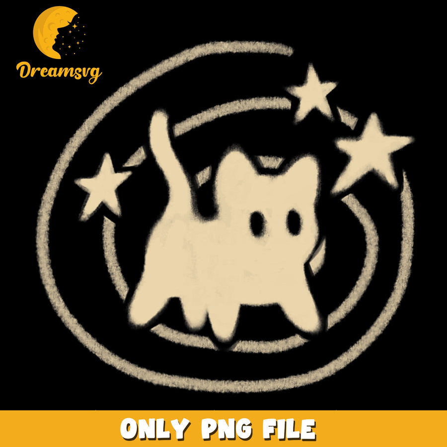 Spooky Ghost Spray Paint Circle Stars PNG, Halloween Cat, Grunge PNG