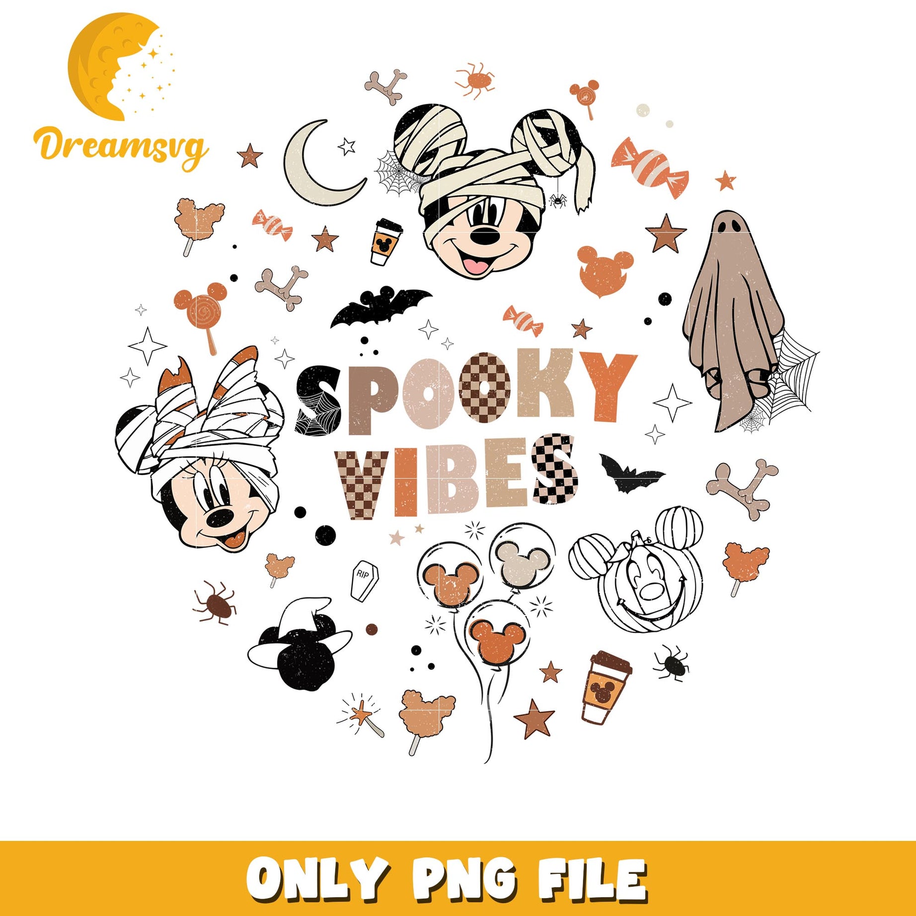 Spooky vibes Mickey and Minnie png, Disney world halloween vibes png