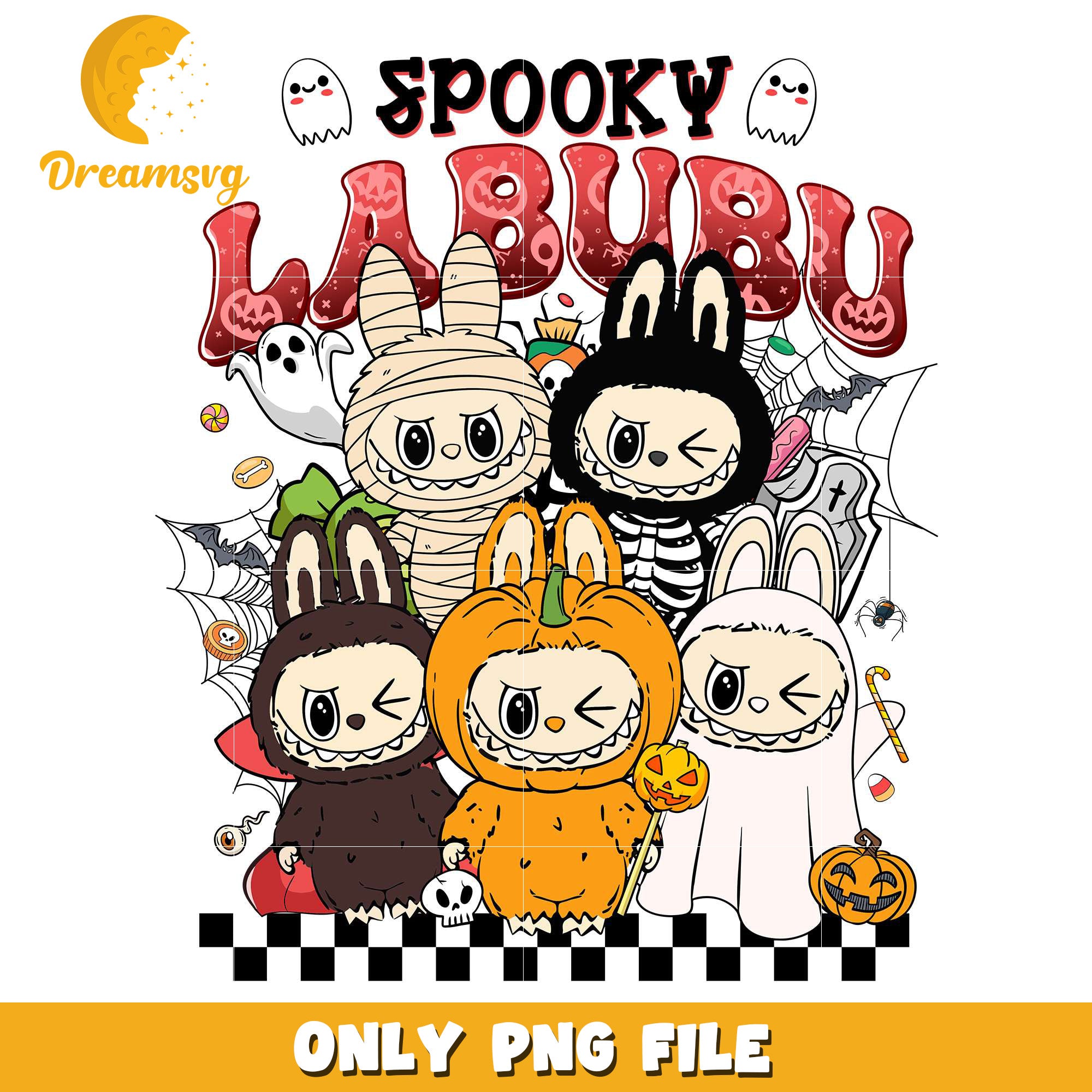Spooky labubu png, happy halloween​​​ png, halloween toys​ png