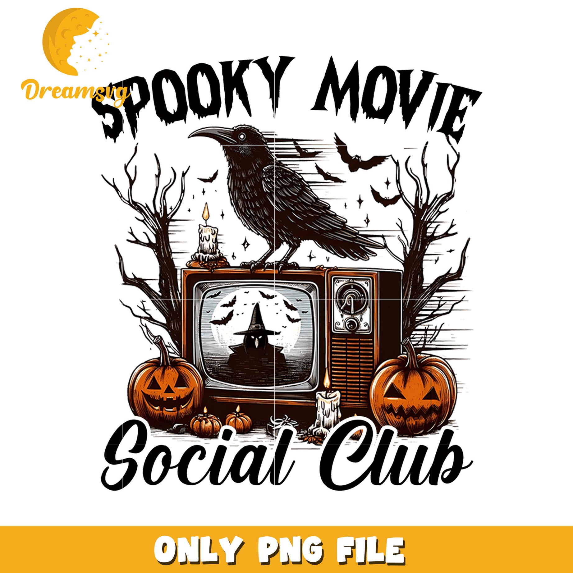 Spooky movie social club png, halloween decor png, halloween season​ png