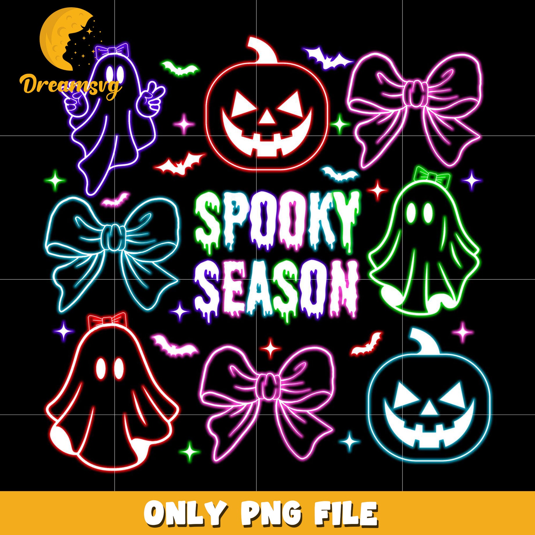 Spooky season design neon png, spooky autumn​ png, trick or treat png