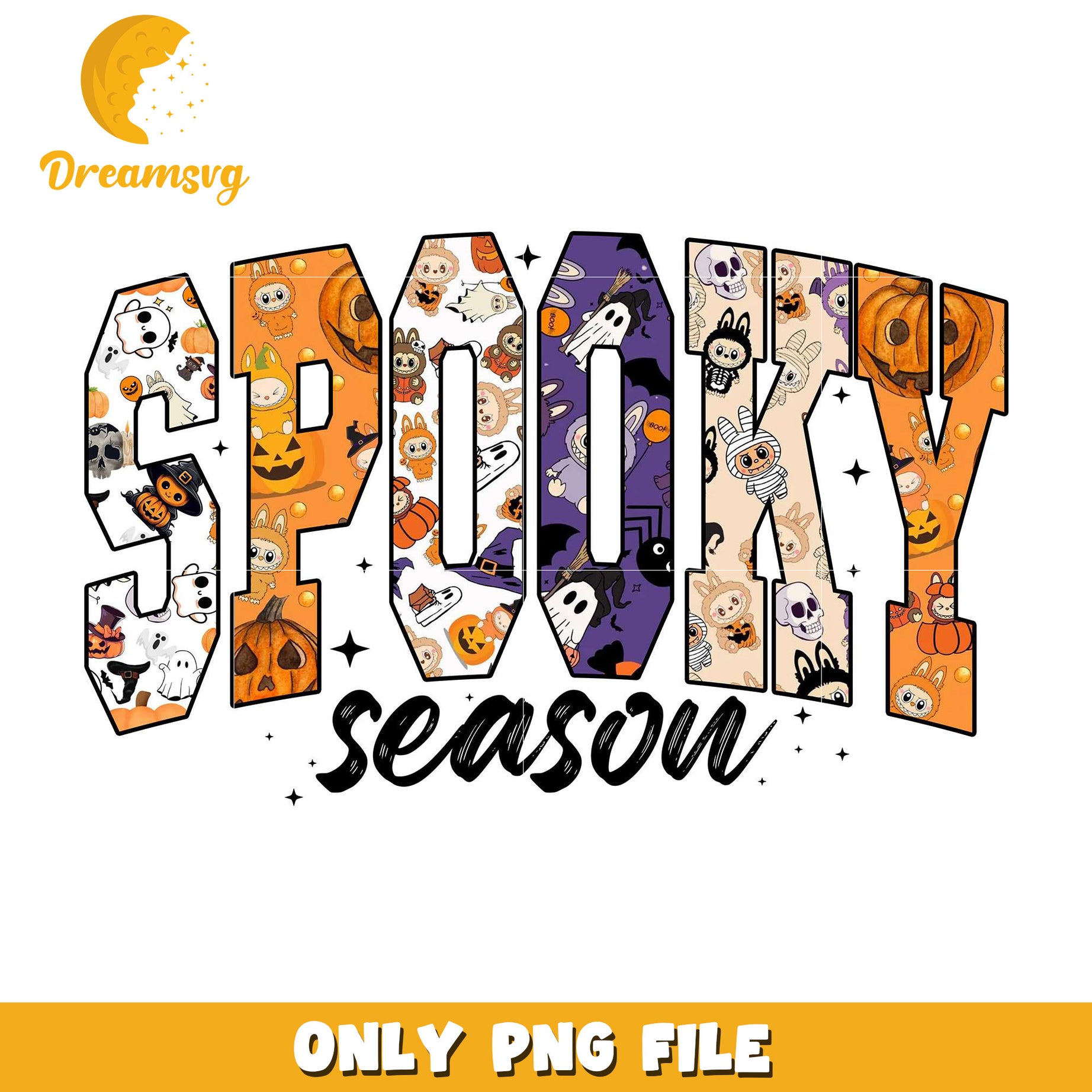 Spooky season text design png, costumes in halloween​​​​ png, spooky season png