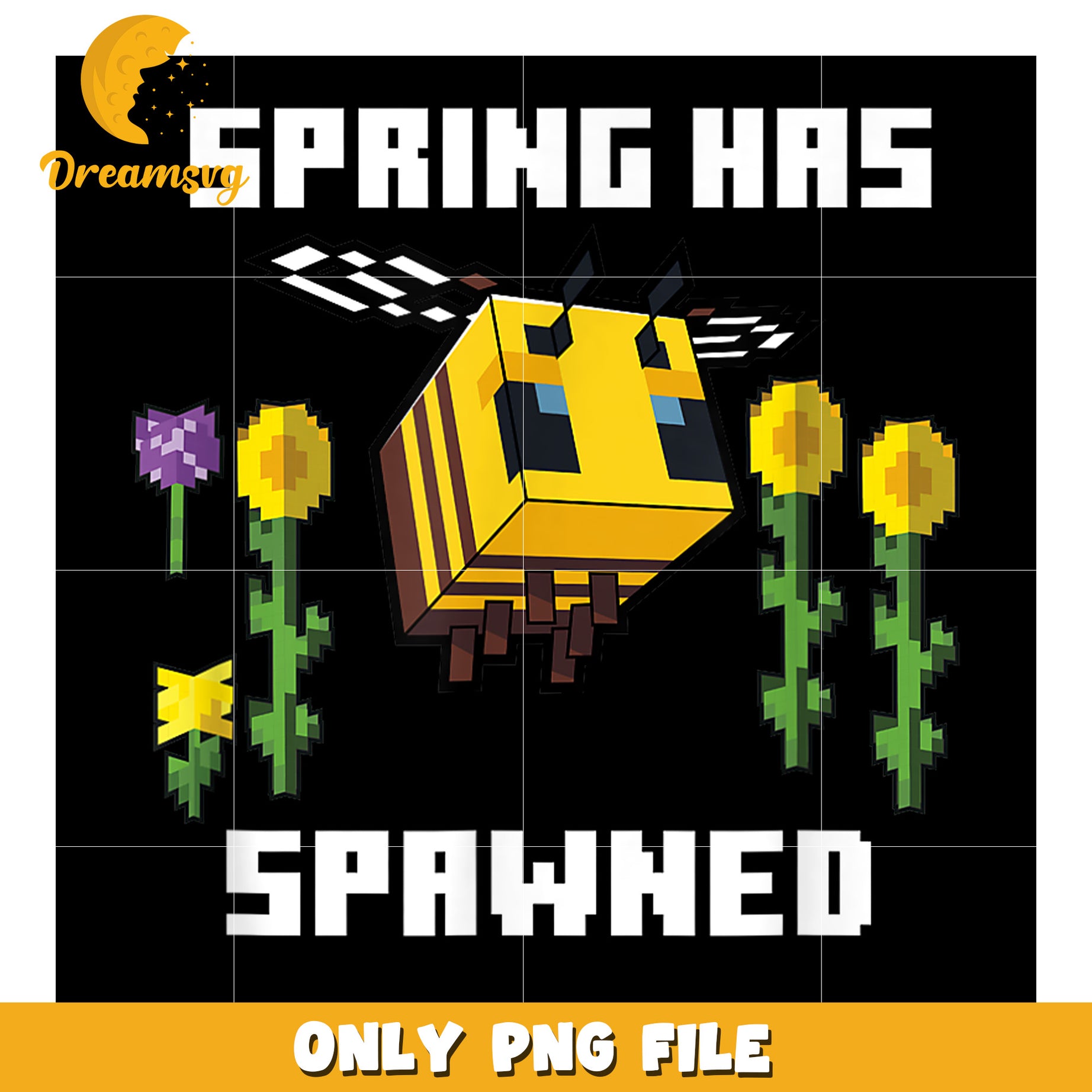 Spring Has Spawned, Fun Minecraft Bee Design, PNG File Download