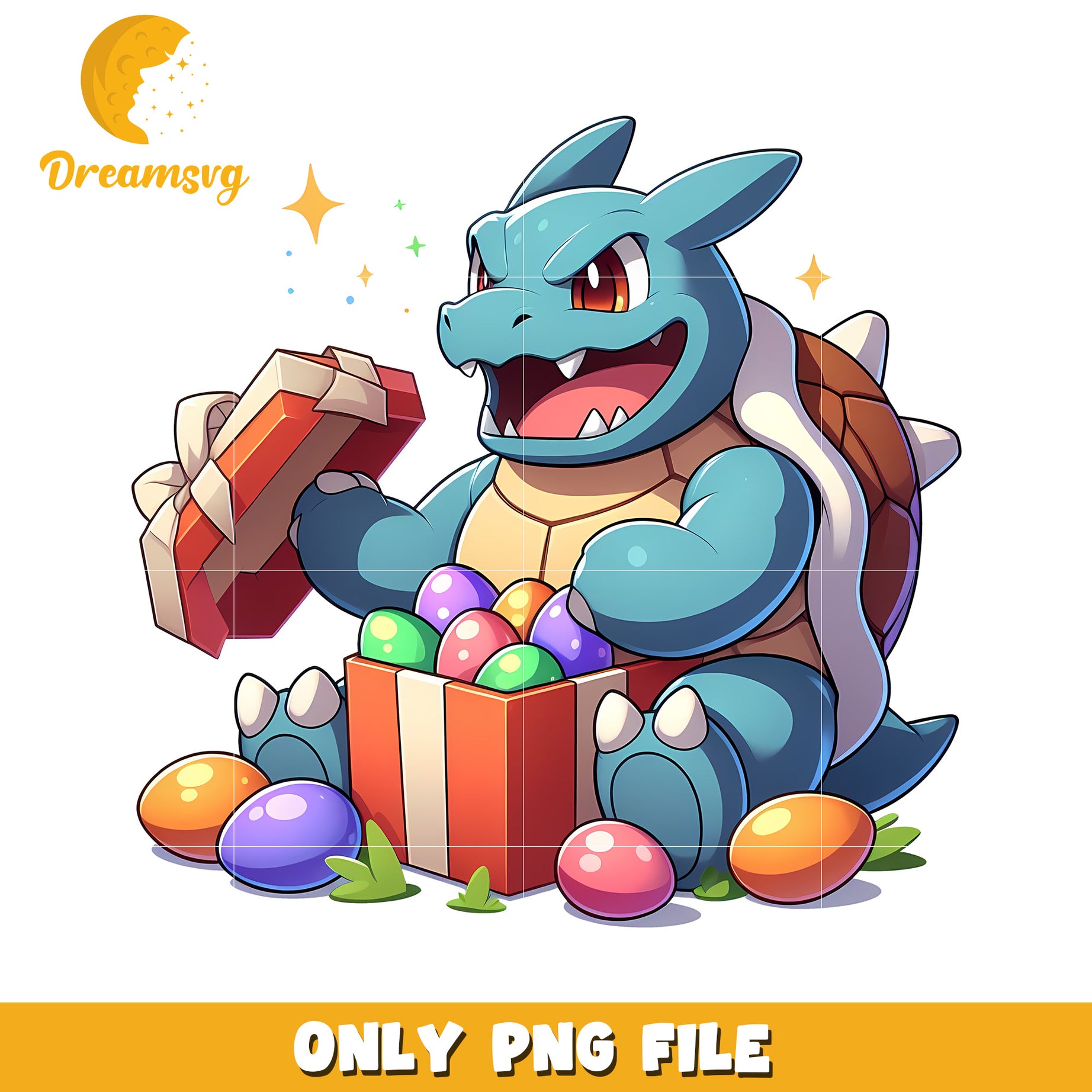 Squirtle and easter present png, easter eggs png, pokemon png