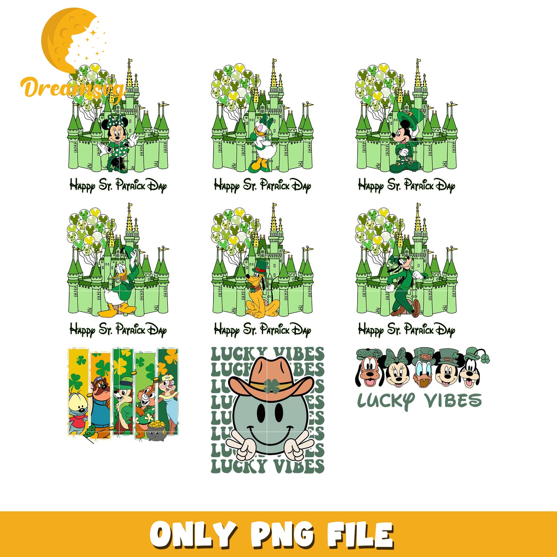 St Patrick's Day Bundle Cute PNGs with Mickey and Friends