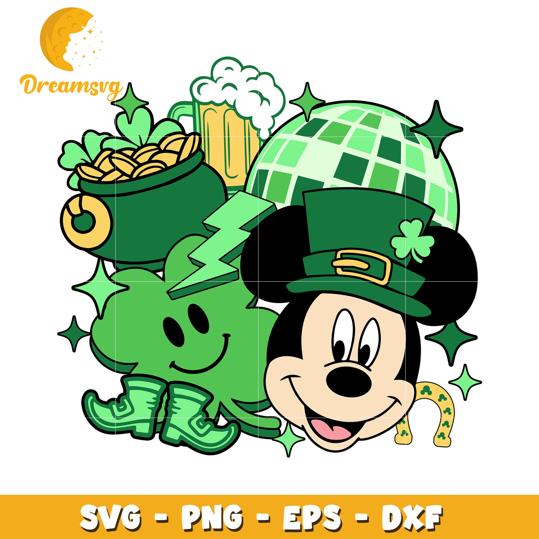 St Patricks Day Mickey Mouse SVG Cute Beer Pot of Gold Design