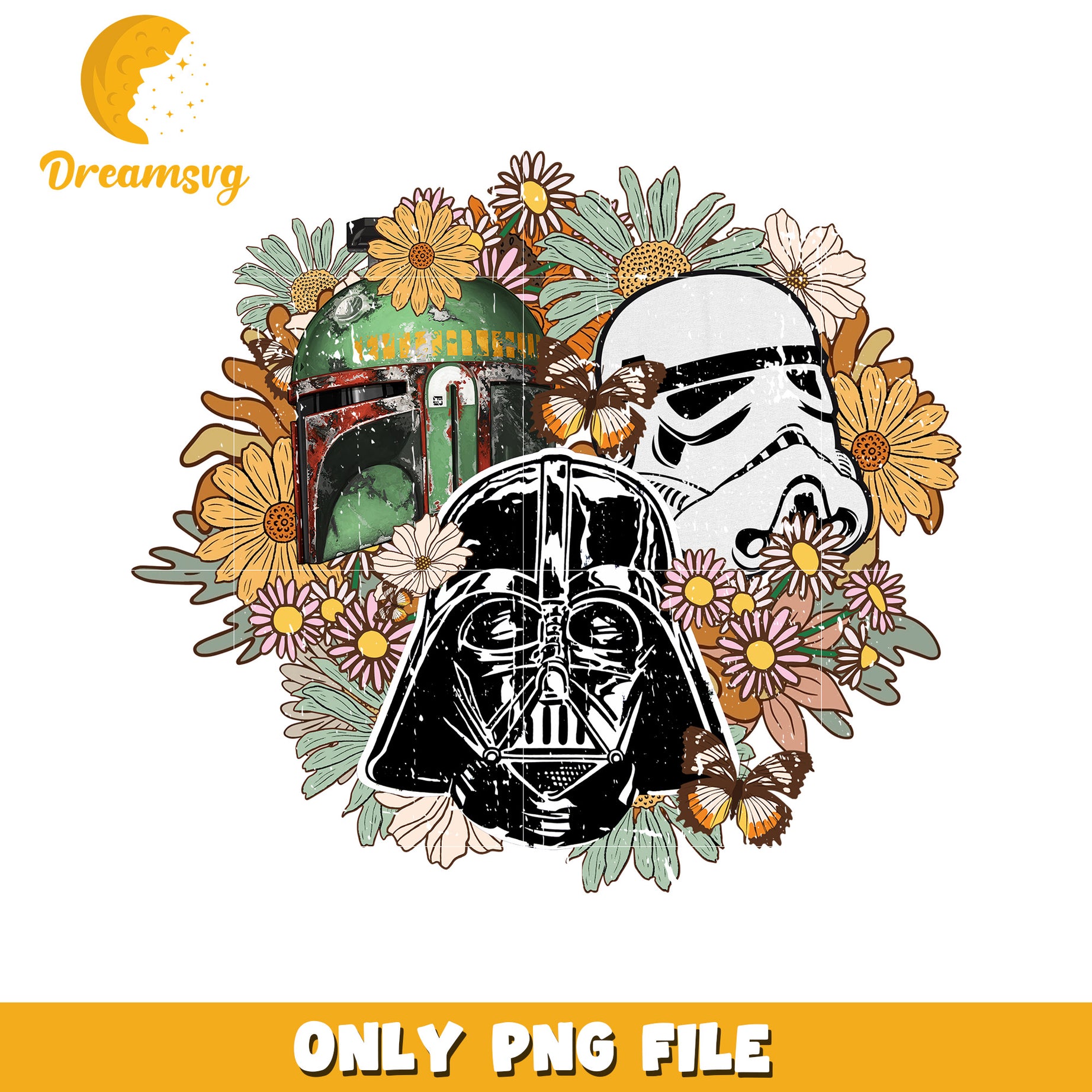 Star Wars Characters Floral PNG Design for Fans