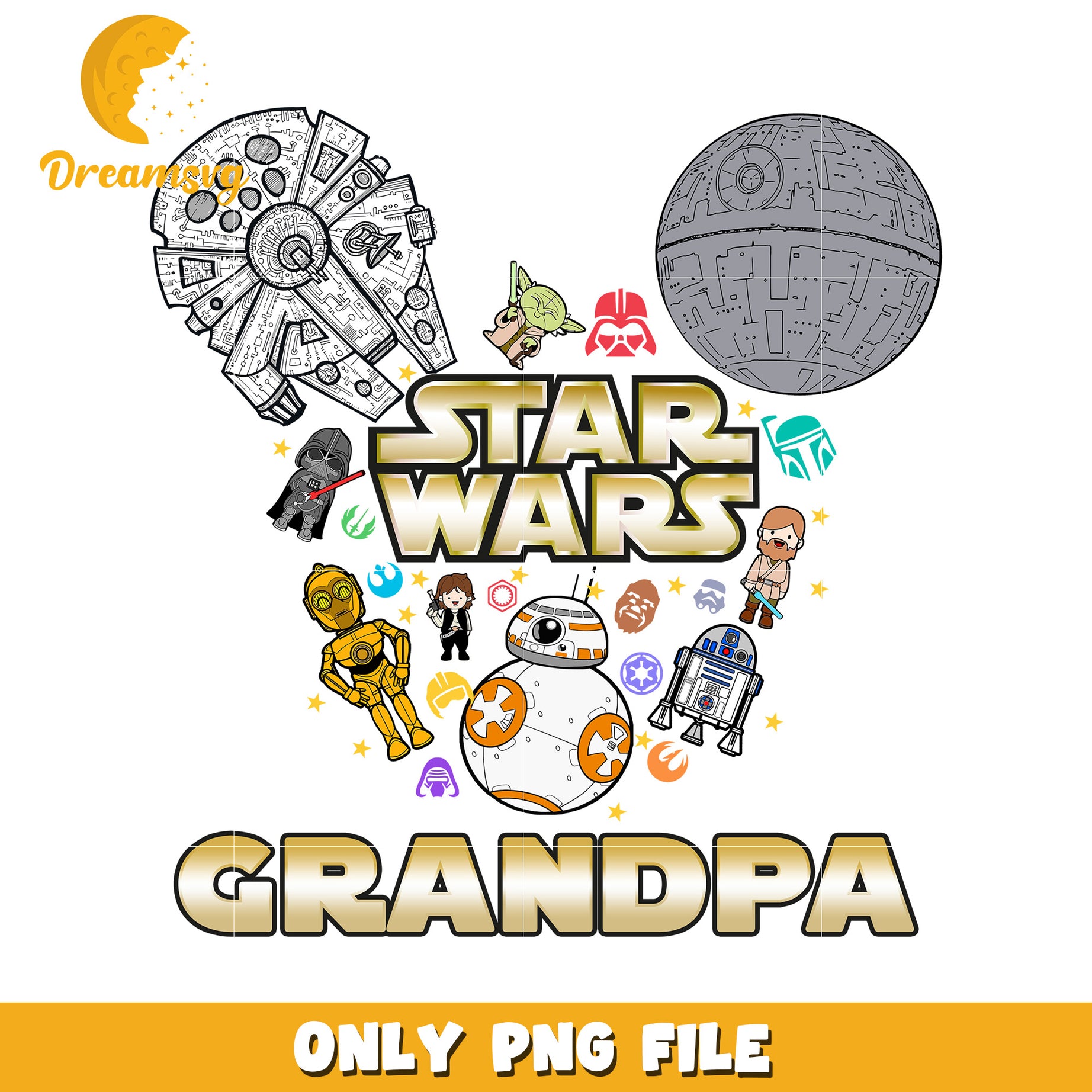 Star Wars Grandpa Design PNG File for Fans and Gifts