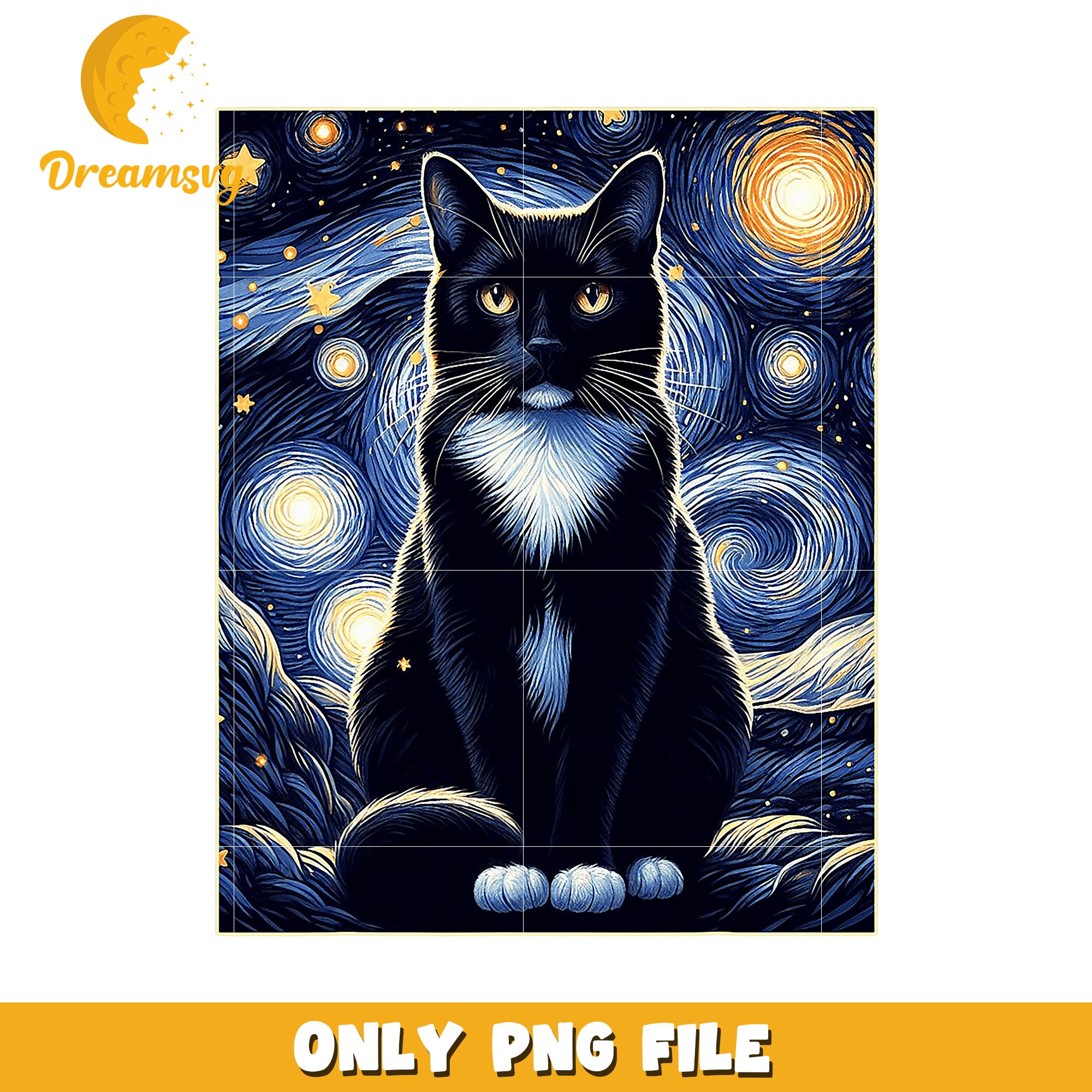 Starry Night Cat PNG Digital Art Print