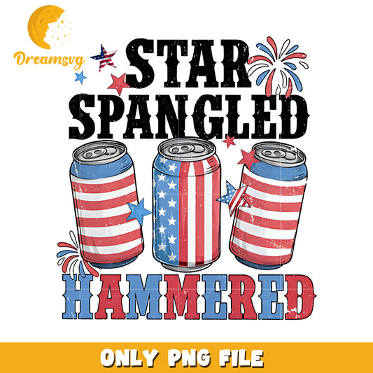 Star spangled hammered png, 4th of july fun png, red white and blue party png