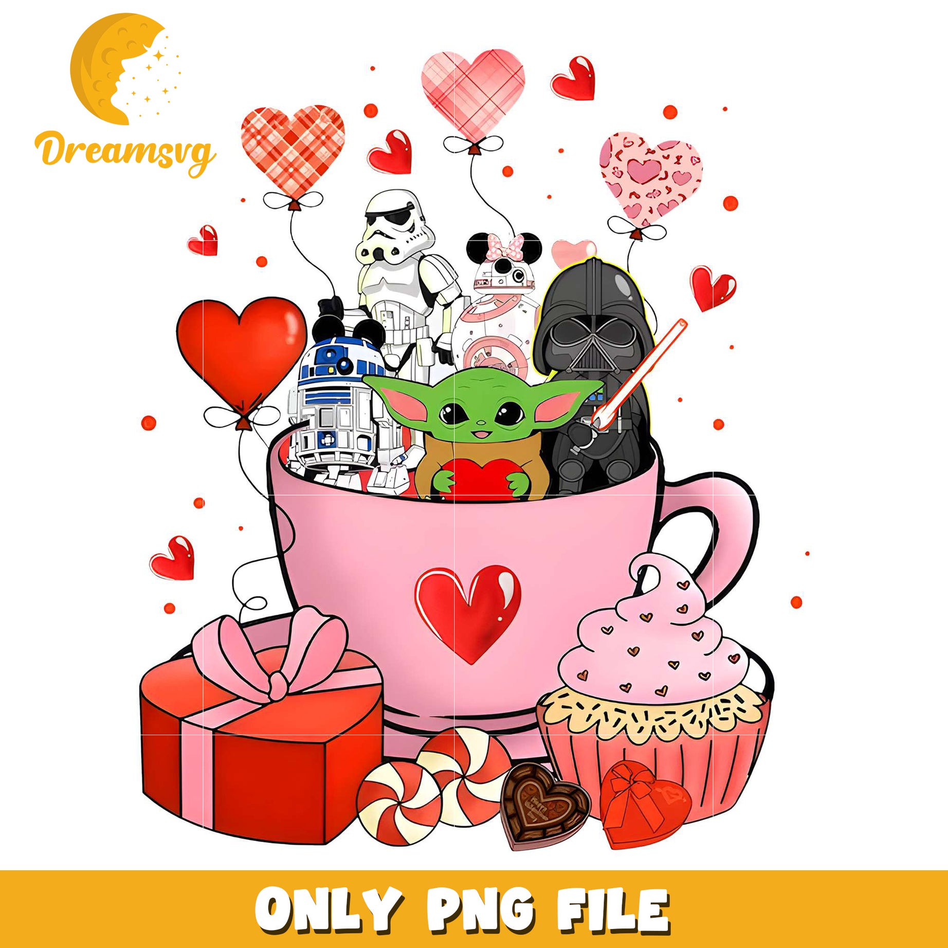 Star wars characters tea cup valentine png, Star wars characters png