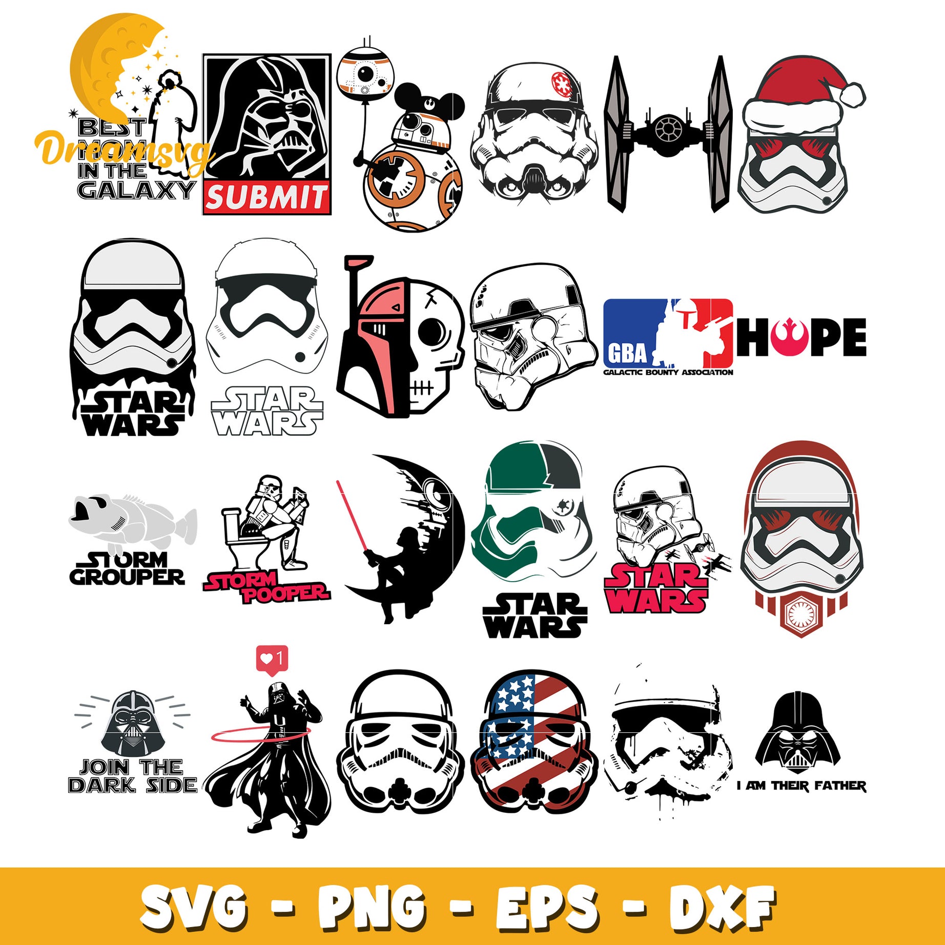 Star wars dark side head bundle svg, star wars characters​ svg