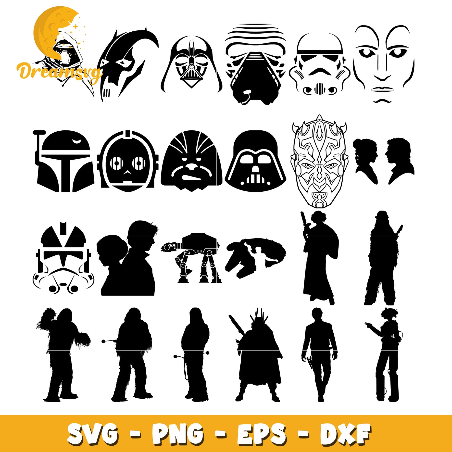 All character star wars face bundle svg, star wars characters svg